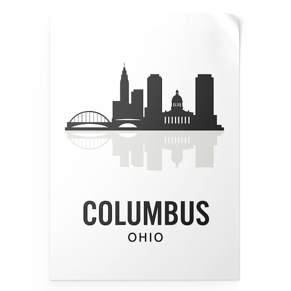 Columbus Ohio Gray Skyline Silhouette with Capitol Dome Reflection Poster