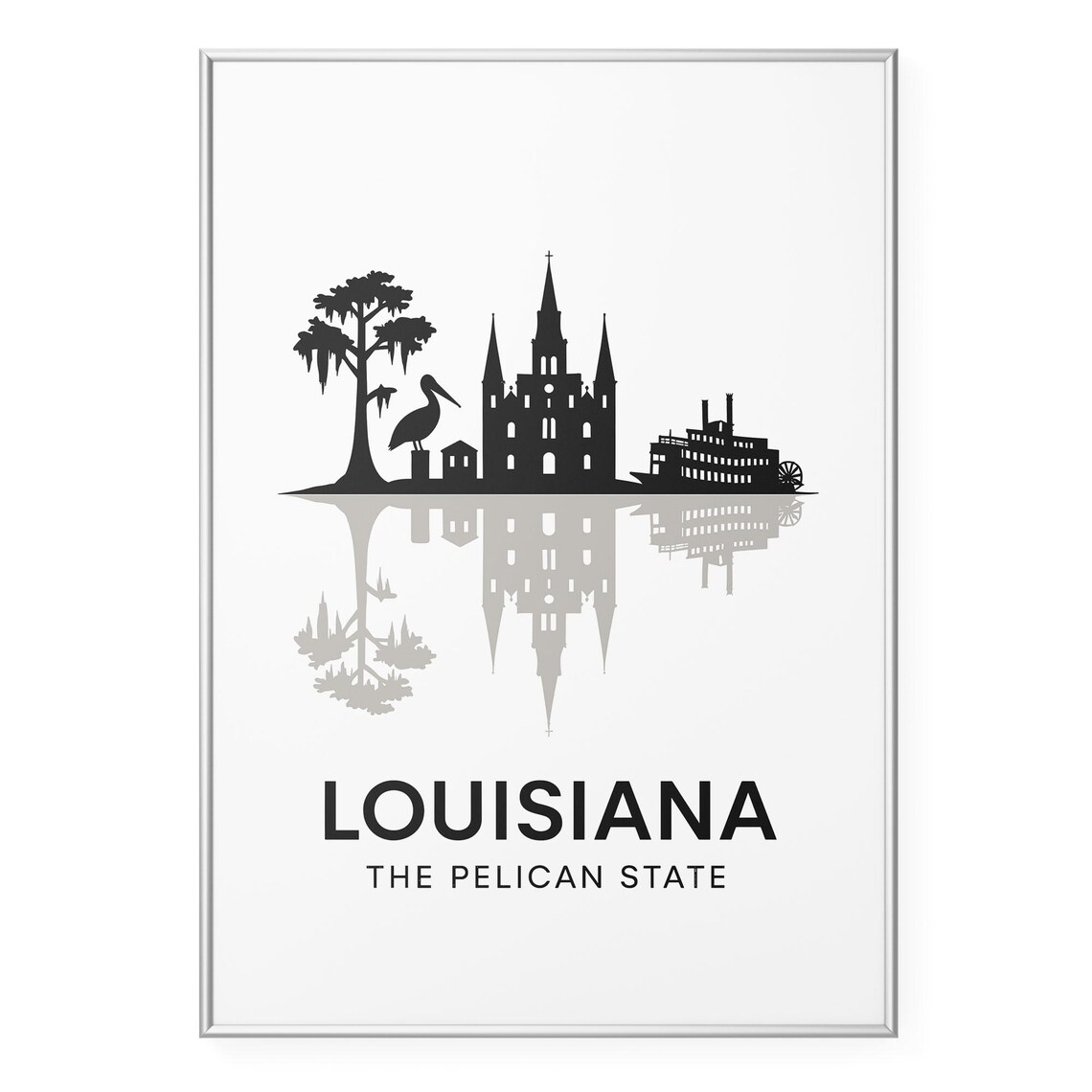 Louisiana Pelican State Cathedral Riverboat Silhouette Poster
