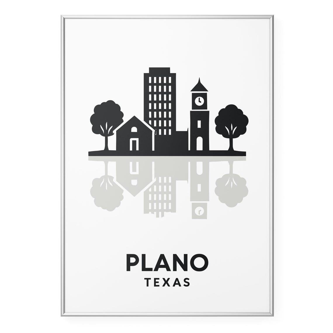 Plano Texas Skyline Silhouette Minimalist Clock Tower Poster