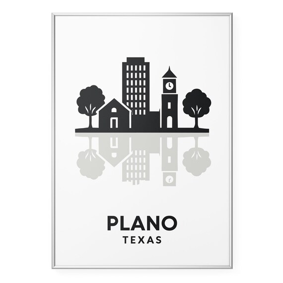 Plano Texas Skyline Silhouette Minimalist Clock Tower Poster