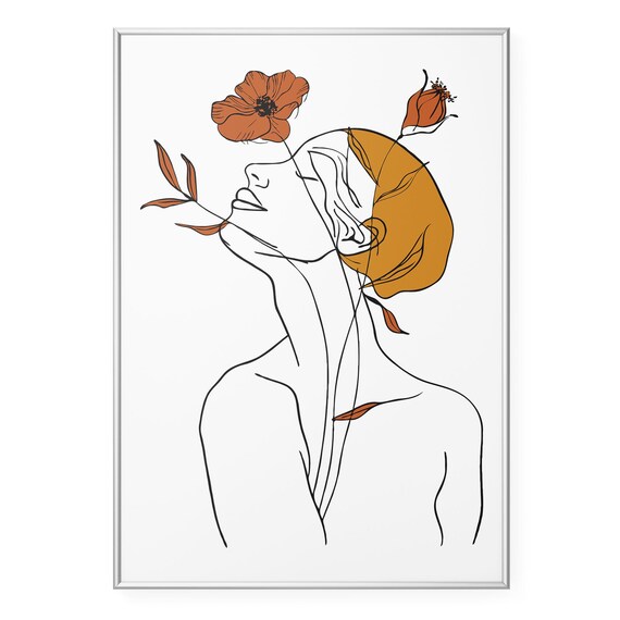 Contemporary Boho Art Print Minimalist Woman With Flower Neutral Tones Poster Modern Illustration Scandivinian Wall