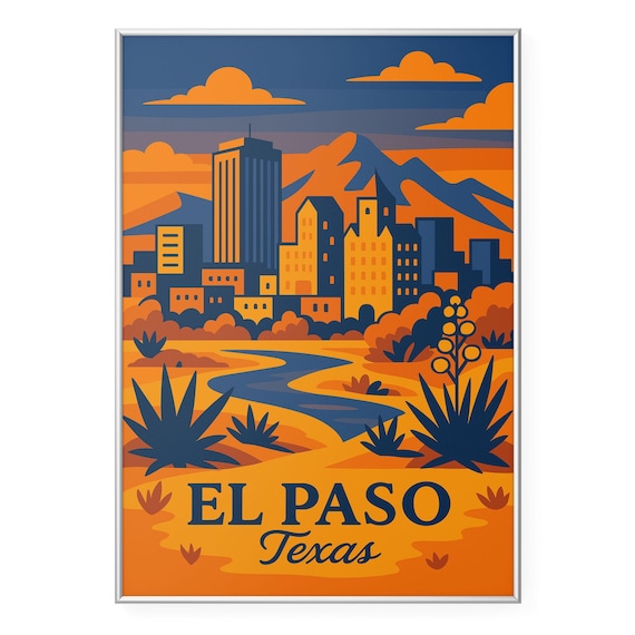 Vibrant El Paso Texas Desert Sunset Skyline Southwest Poster