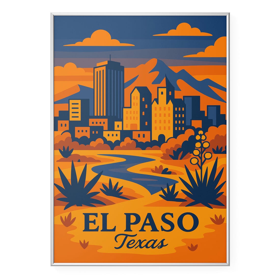 Vibrant El Paso Texas Desert Sunset Skyline Southwest Poster