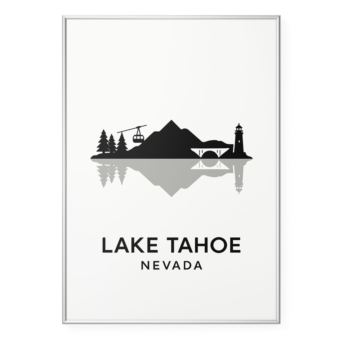 Lake Tahoe Nevada Minimalist Mountain Lake Silhouette Travel Poster