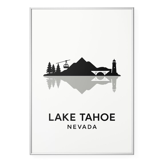 Lake Tahoe Nevada Minimalist Mountain Lake Silhouette Travel Poster