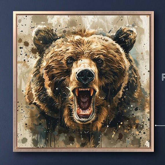 Roaring Grizzly Bear Fierce Brown Predator Wildlife Portrait Poster
