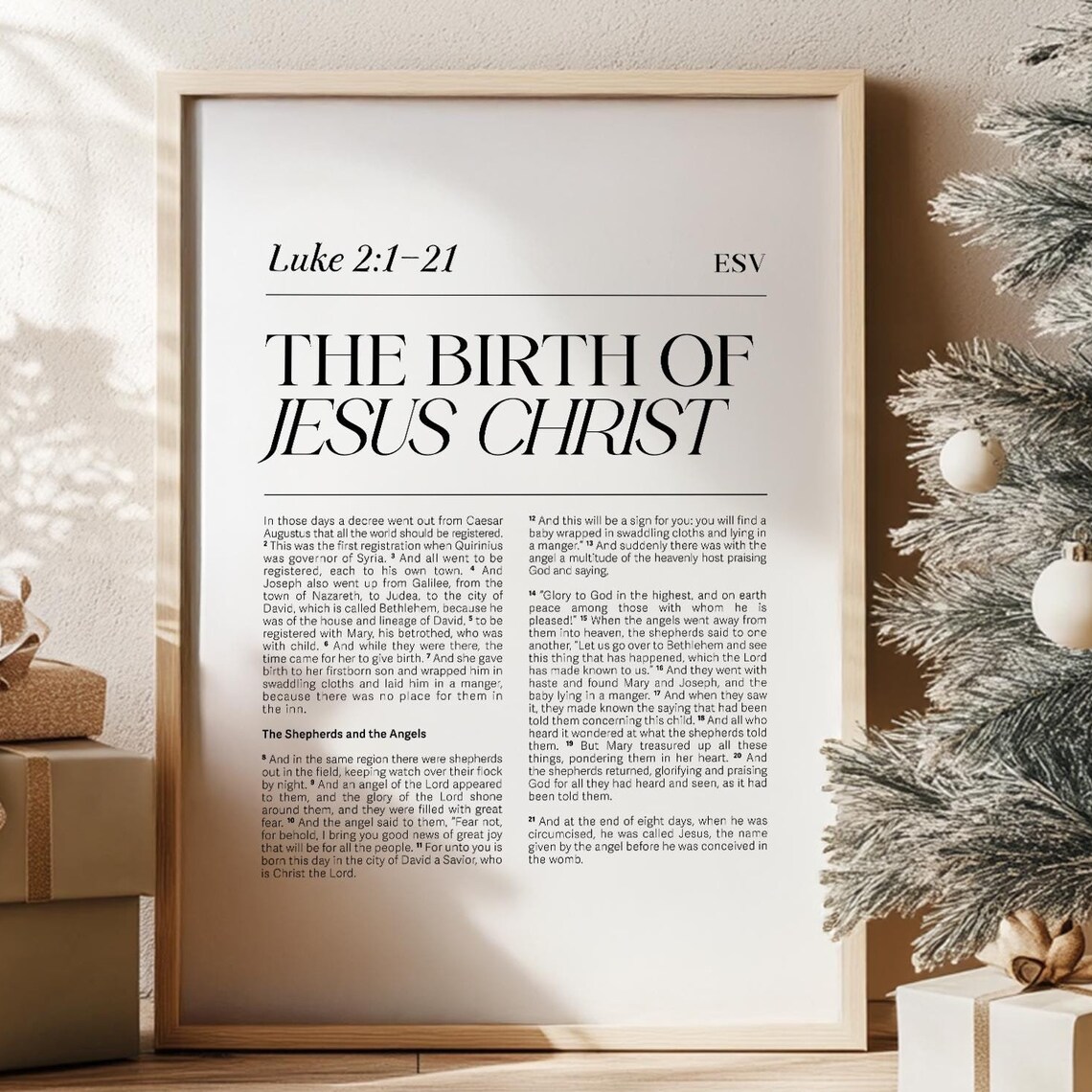 The Birth of Jesus Christ Bible Verse Art Print