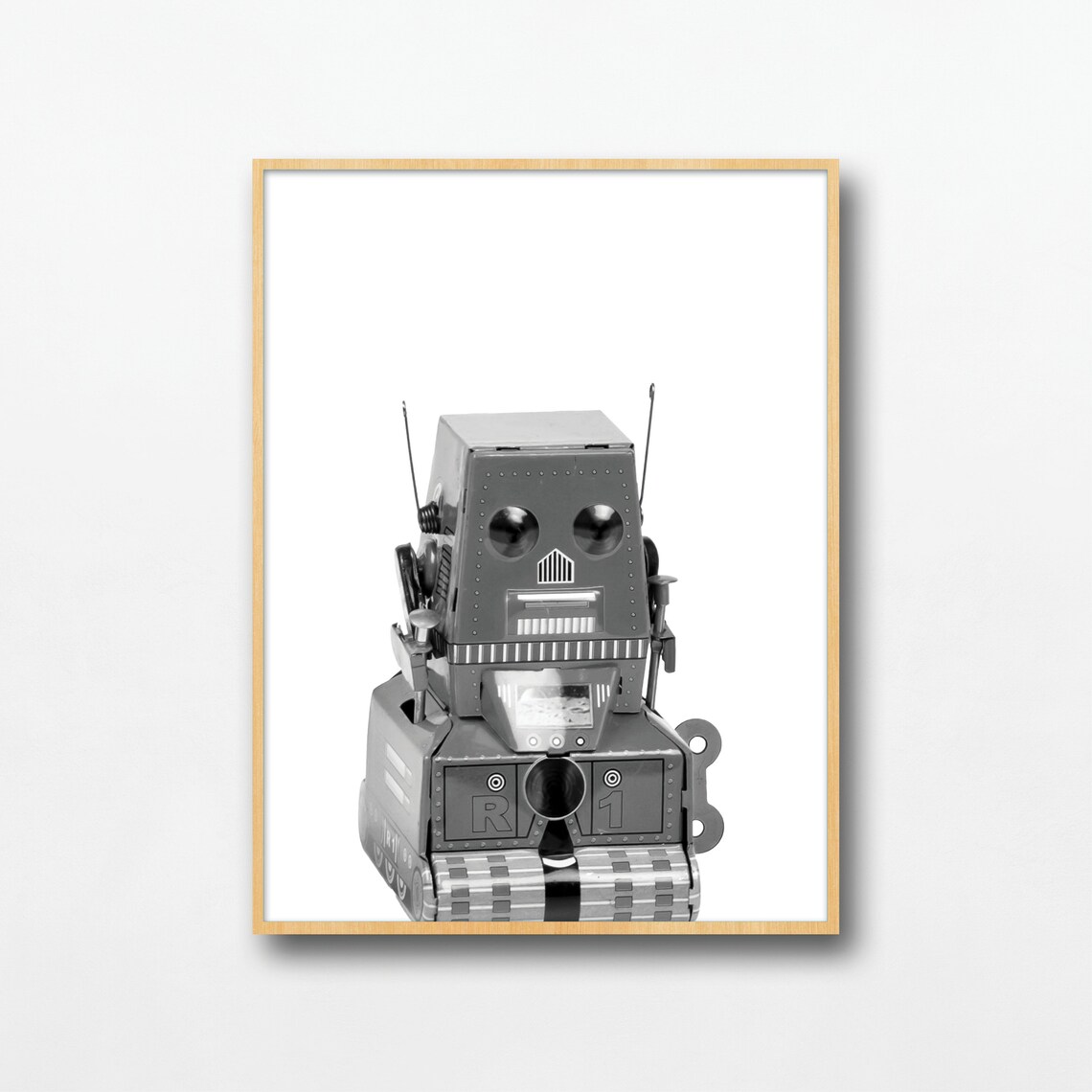R1 Retro Boxy Vintage Tank Robot Toy Black White Kids Poster - Image 2