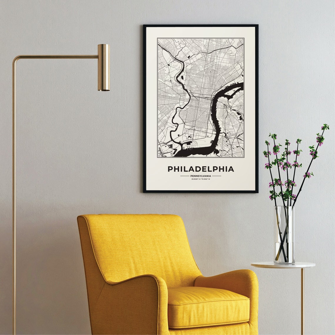 Philadelphia Pennsylvania Street Map Coordinates Black White Poster - Image 2