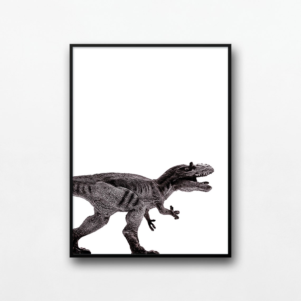 T Rex Dinosaur Toy Open Mouth Black White Kids Room Nursery Poster