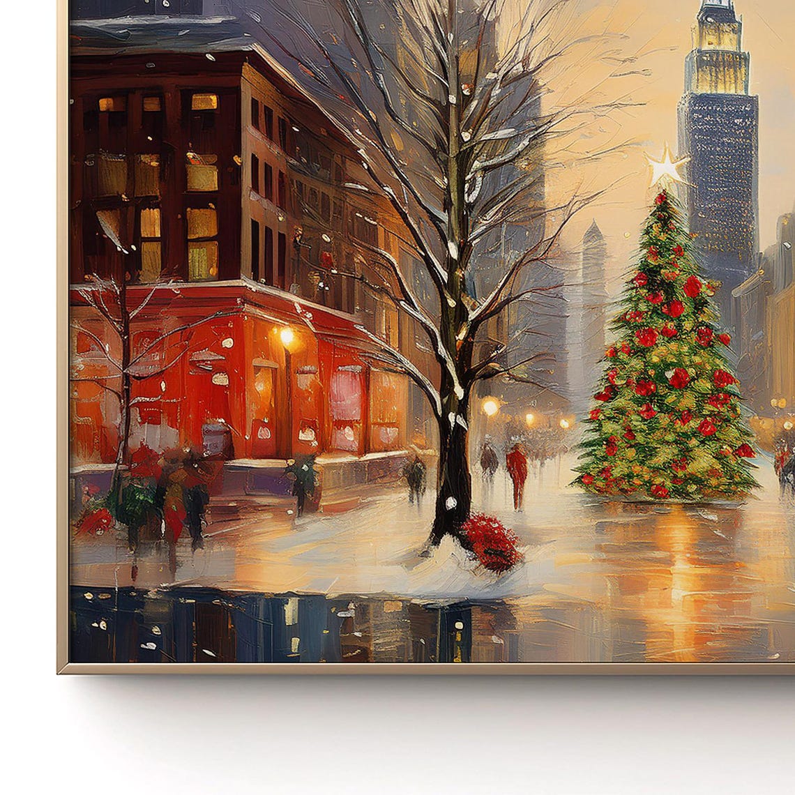 Snowy City Street Christmas Tree Skyscraper Winter Cityscape Poster - Image 4
