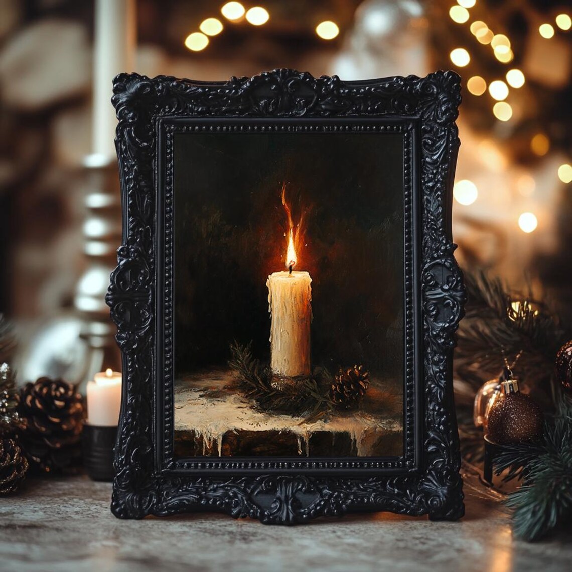 Vintage Candle Moody Christmas Print Cottagecore Holiday Wall Art Gothic Winter Decor - Image 3