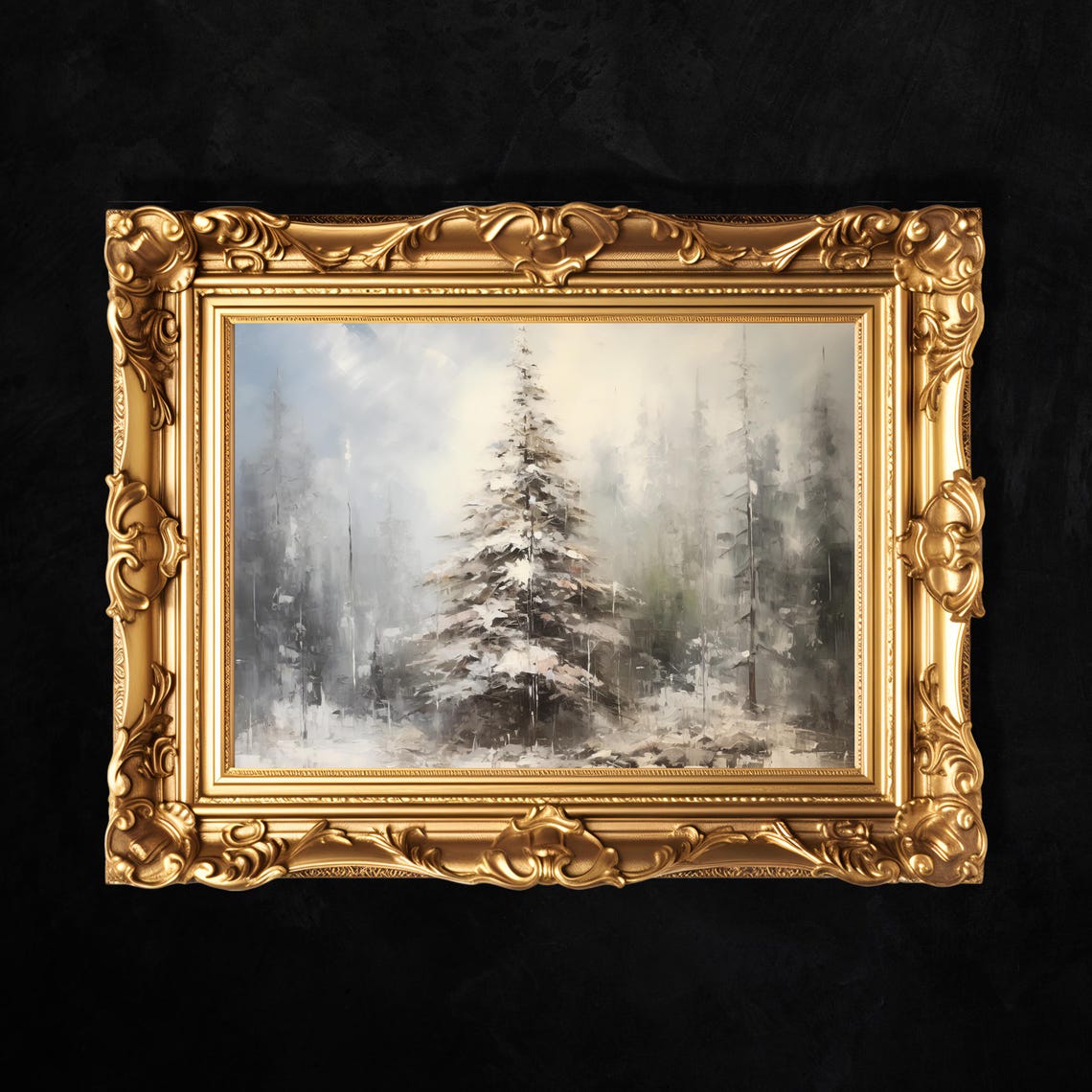 Snow Covered Pine Trees Misty Forest Serene Winter Landscape Print