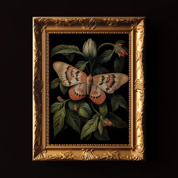 Botanical Butterfly Forest Wall Art Dark Cottagecore Dark Academia Prints Gothic Moth Home Decor Moody Forest Wall Art
