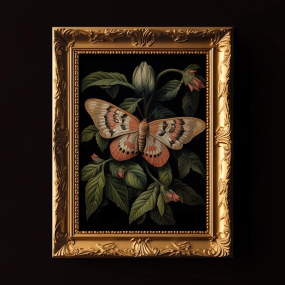 Giant Moth Botanical Illustration Dark Forest Gothic Insect Print