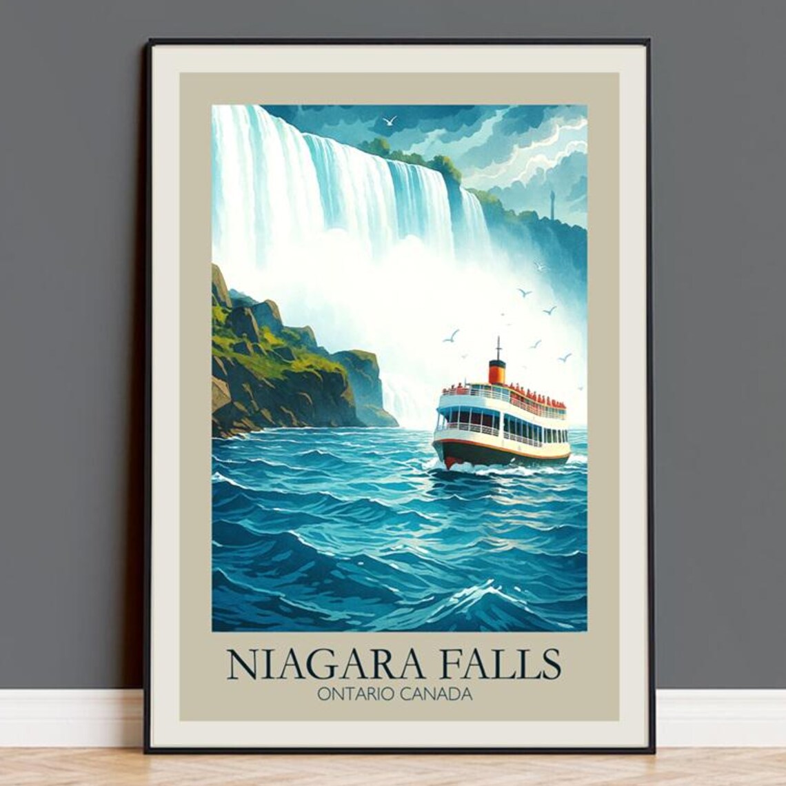 Niagara Falls Ontario Canada Falls and Tour Boat Travel Poster