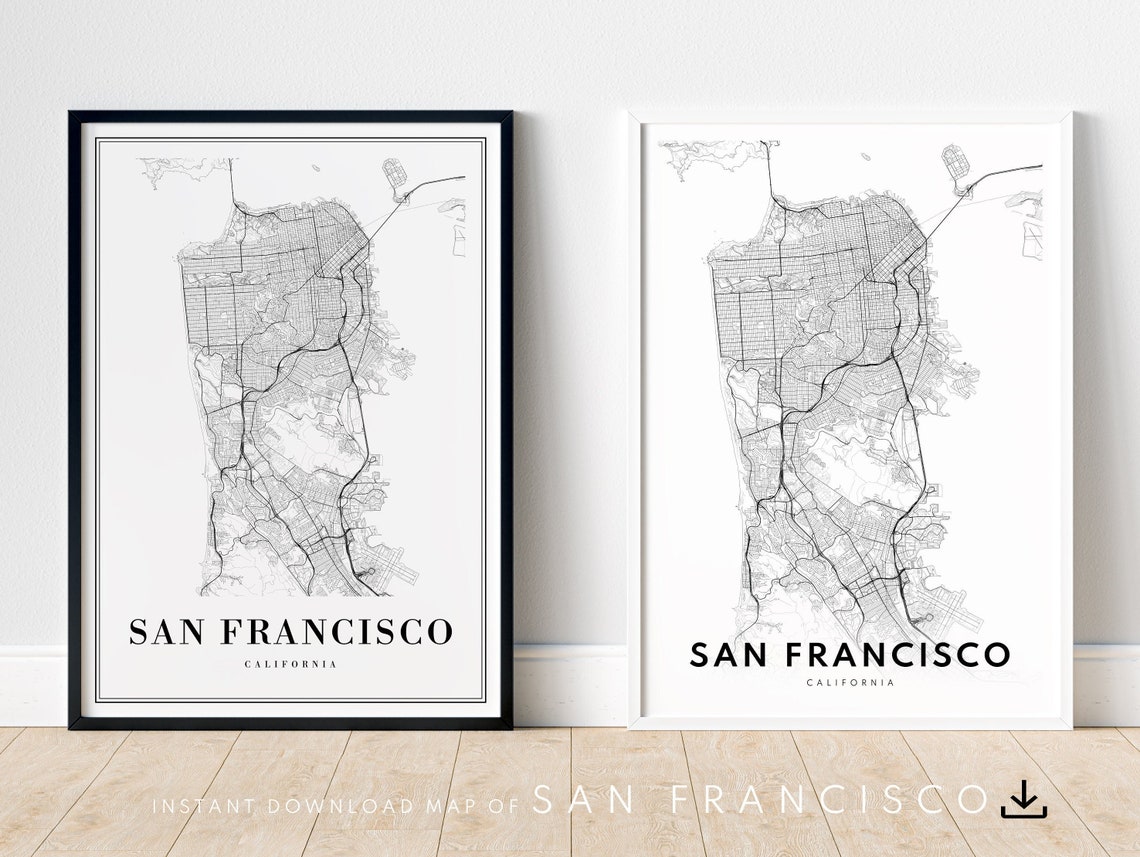 San Francisco California Minimalist Black and White Map Poster - Image 5