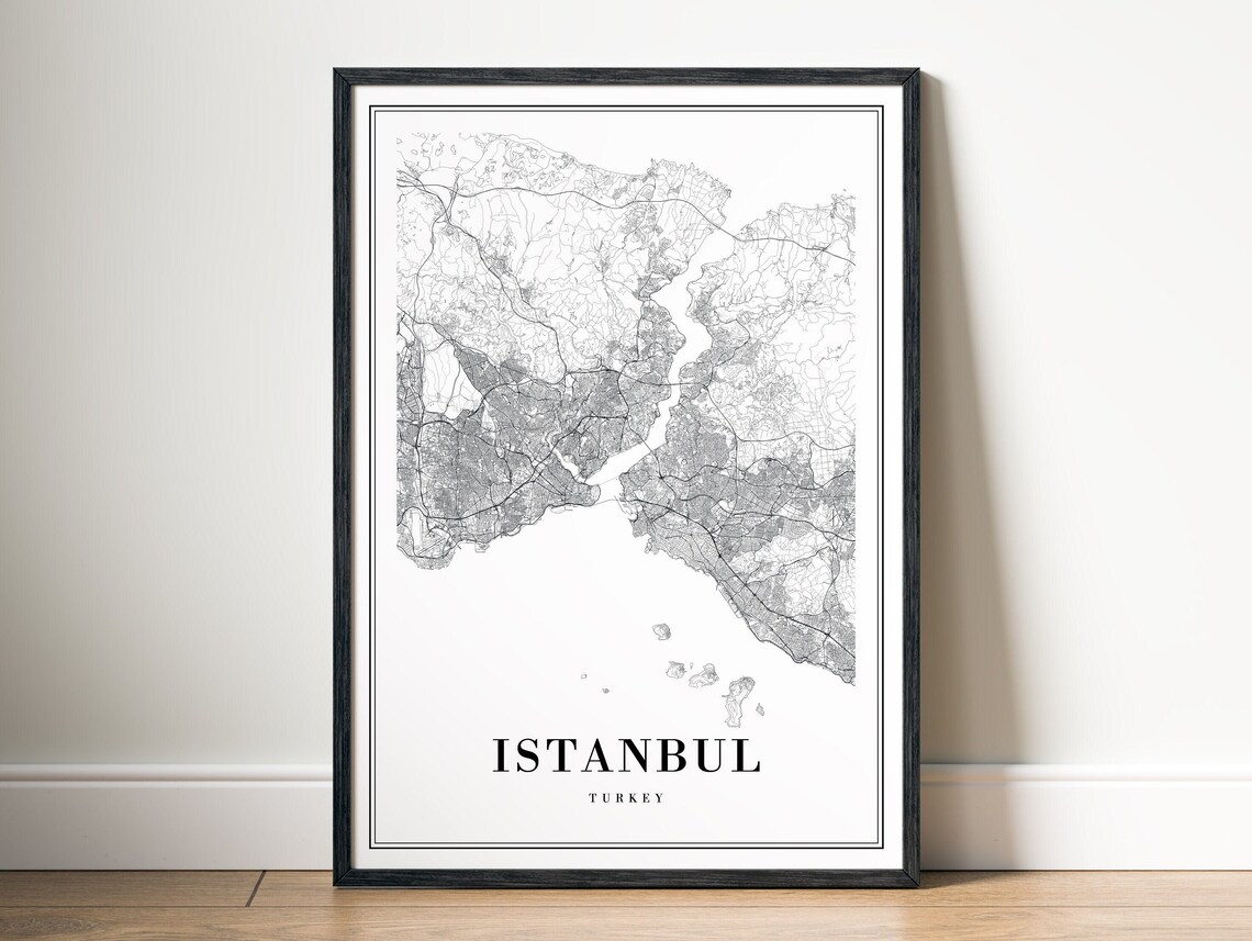 Istanbul Map Poster, Black and White Travel Art