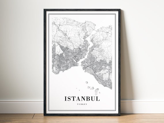Istanbul Map Poster, Black and White Travel Art
