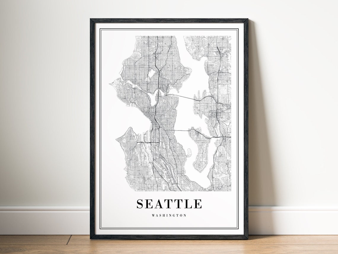 Seattle Washington Minimalist Street Map Black White Wall Art - Image 5
