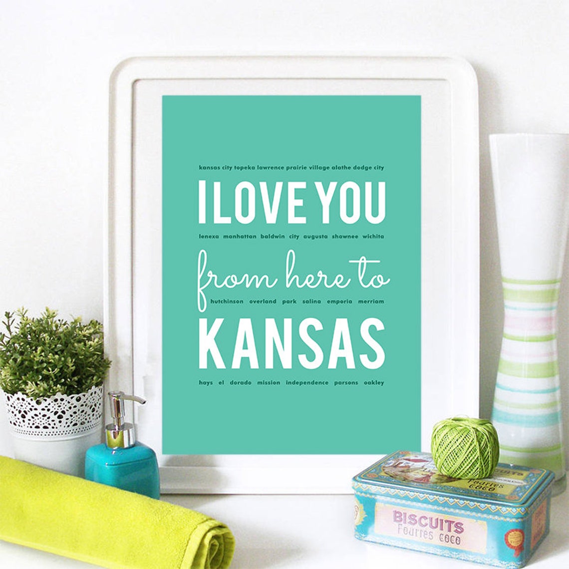 I Love You From Here To Kansas Kansas Print Kansas Skyline Kansas Art Kansas Poster Kansas Watercolor Kansas Art Print - Image 2