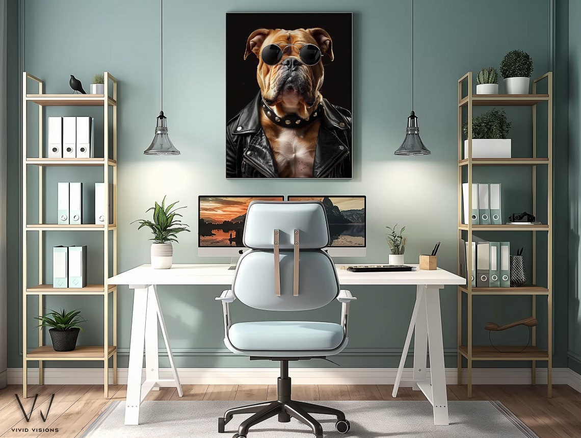 Boxer Dog in Leather Jacket Sunglasses Biker Pet Portrait Poster - Image 3