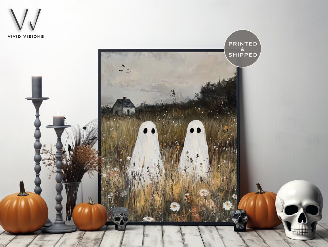 Two Ghosts In A Wildflower Meadow Poster Vintage Dark Academia Art - Image 3