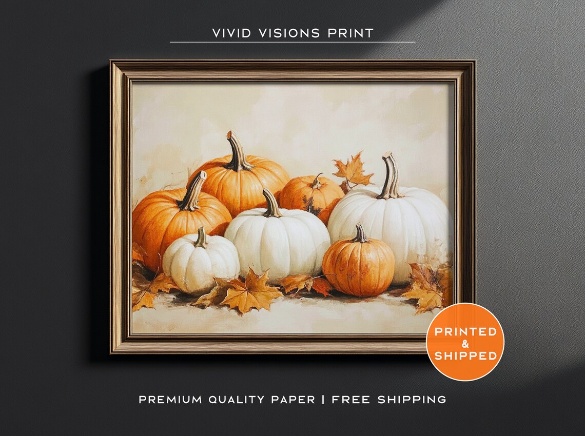 Orange and White Pumpkin Harvest Still Life Autumn Decor Wall Poster