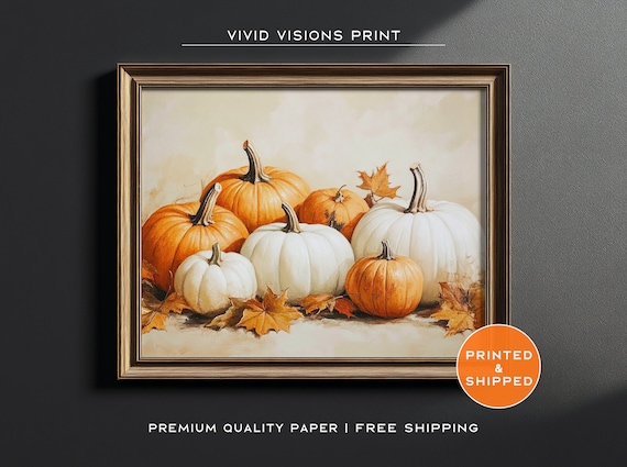 Orange and White Pumpkin Harvest Still Life Autumn Decor Wall Poster