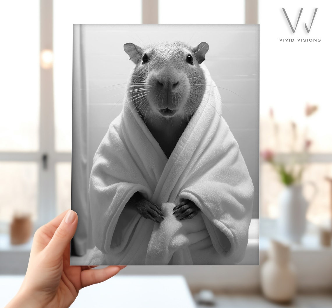 Capybara Wrapped in a White Bathrobe Funny Animal Wall Poster - Image 4