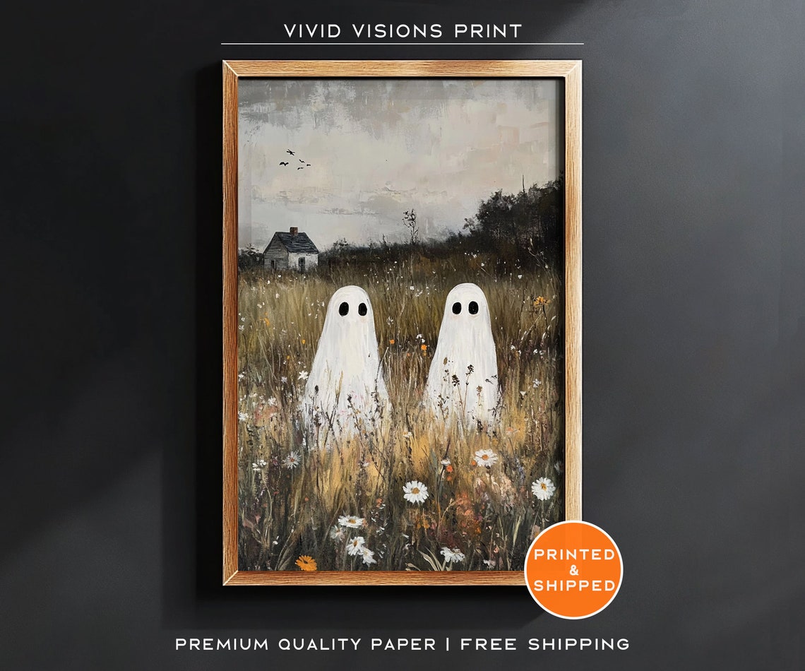 Two Ghosts In A Wildflower Meadow Poster Vintage Dark Academia Art