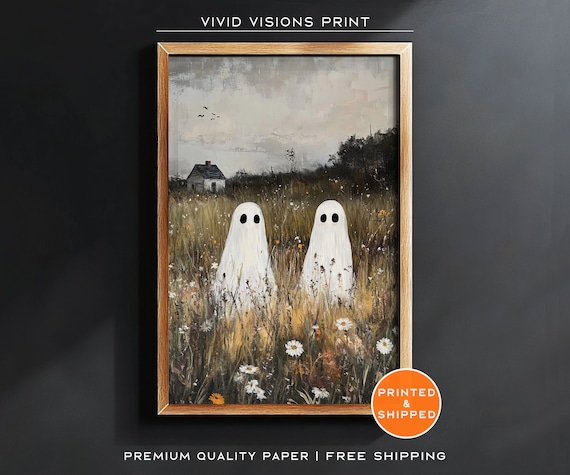 Two Ghosts In A Wildflower Meadow Poster Vintage Dark Academia Art