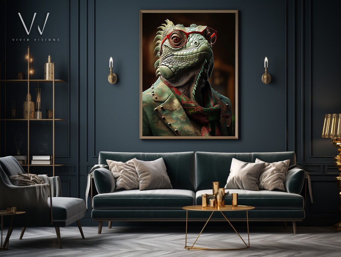 Modern Iguana Portrait, Elegant Animal Art Print - Image 3