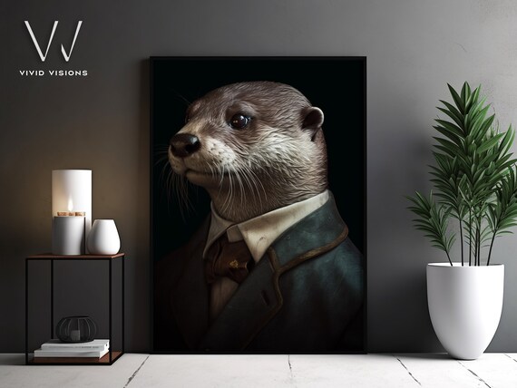 Otter in Green Suit Gentleman Portrait Dapper Animal Style Poster