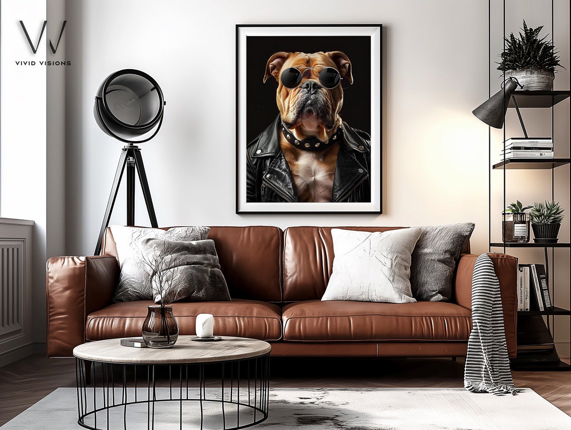 Boxer Dog in Leather Jacket Sunglasses Biker Pet Portrait Poster - Image 4