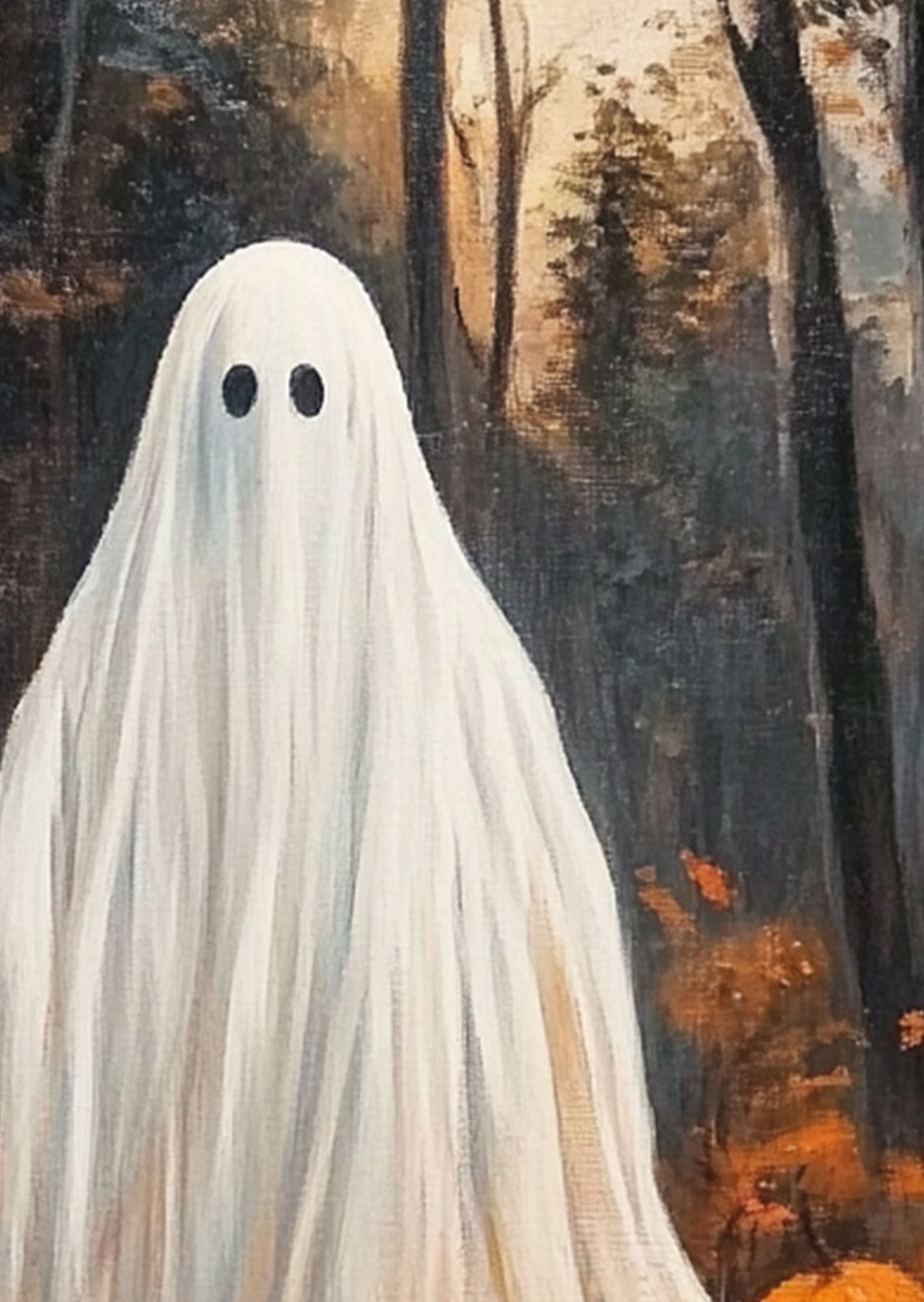 Ghost In A Pumpkin Patch Poster Autumn Forest Halloween Harvest Art - Image 2