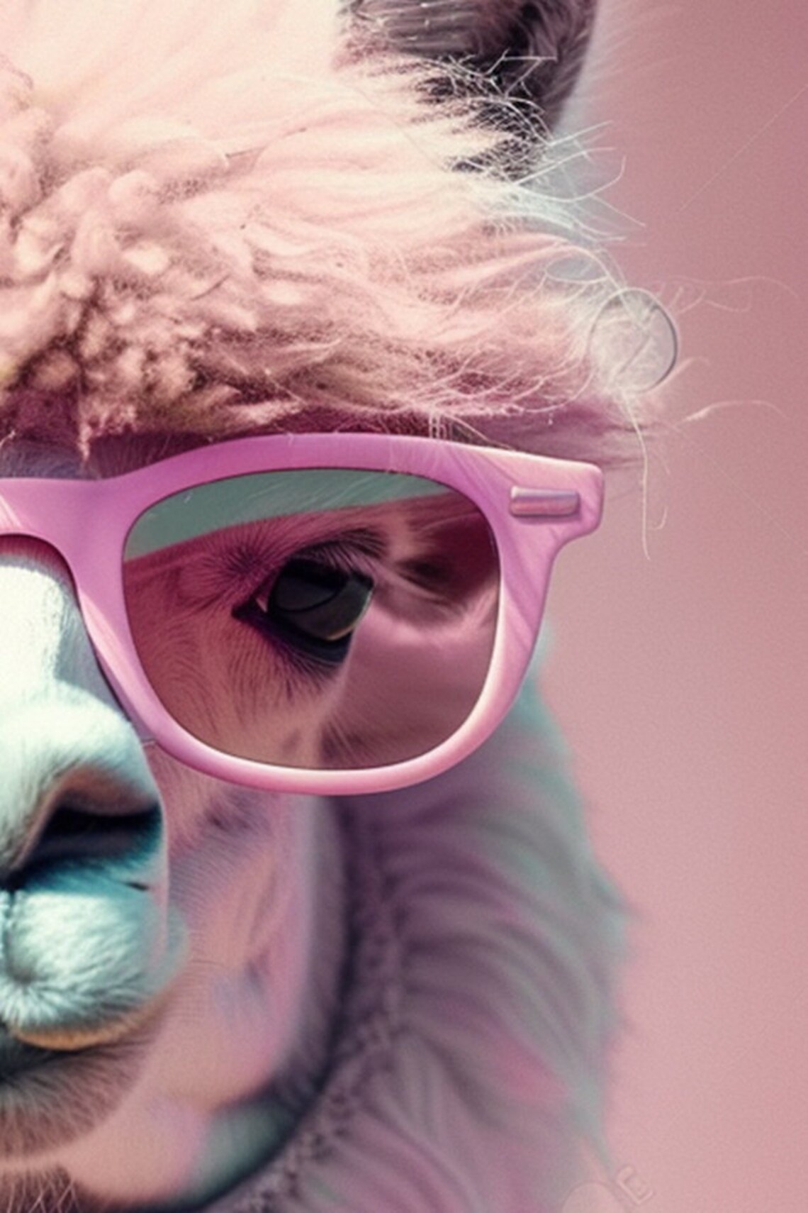 Llama with Pink Sunglasses Cute Pastel Fluffy Animal Portrait Poster - Image 2