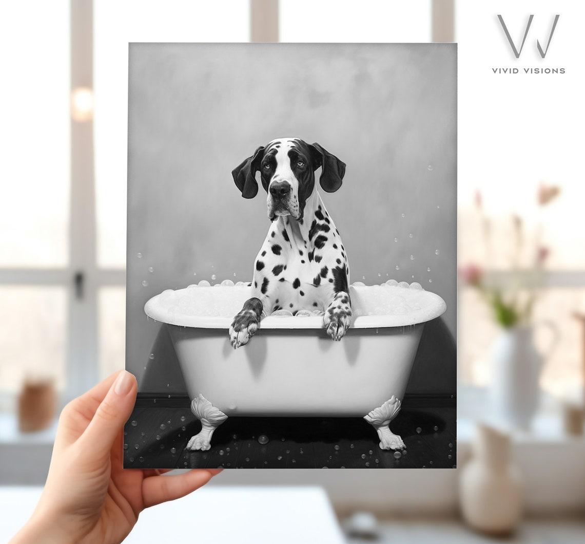 Dalmatian Puppy Bubble Bath Black White Funny Bathroom Poster - Image 4