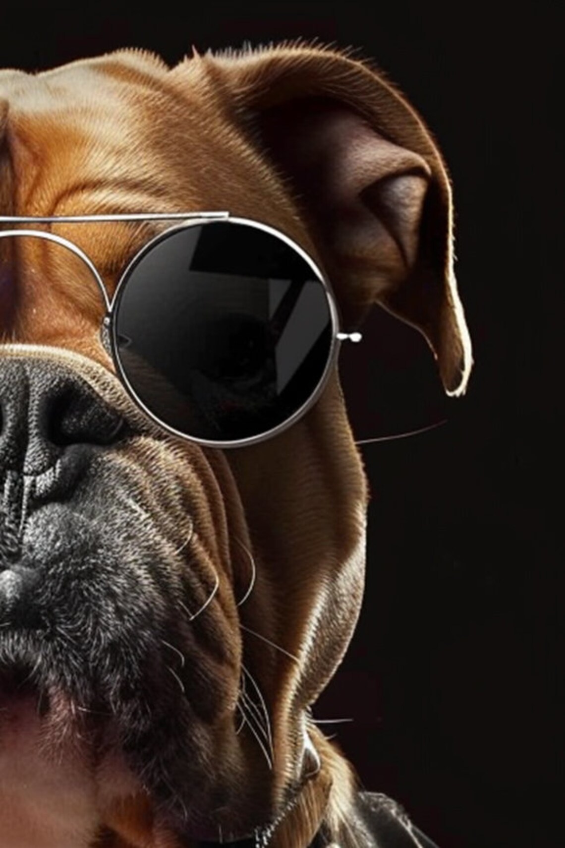 Boxer Dog in Leather Jacket Sunglasses Biker Pet Portrait Poster - Image 2