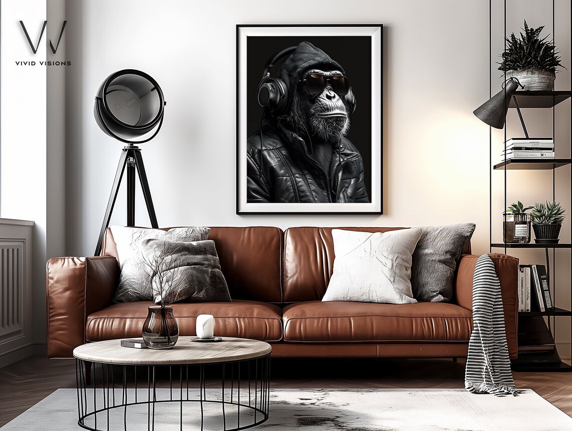 Cool Chimpanzee DJ Headphones Sunglasses Modern Animal Portrait Poster - Image 4