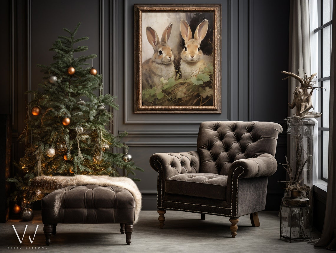 Bunny Pair in Tall Clover Vintage Easter Rabbit Spring Poster - Image 4