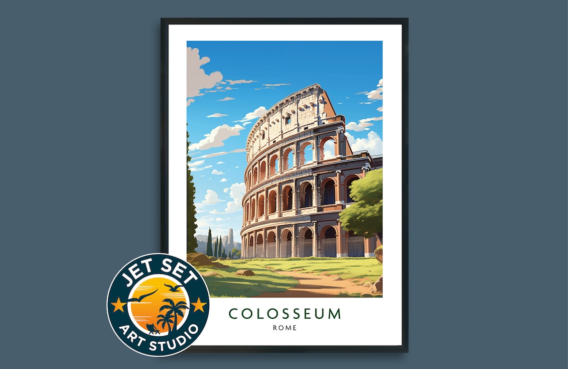 Colosseum Rome Italy Ancient Roman Landmark Vintage Travel Poster