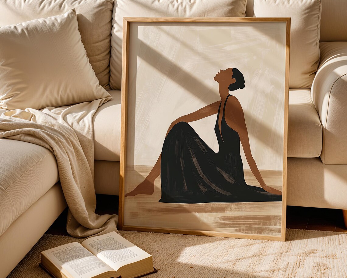 Abstract People, Black Beige Minimalist Poster
