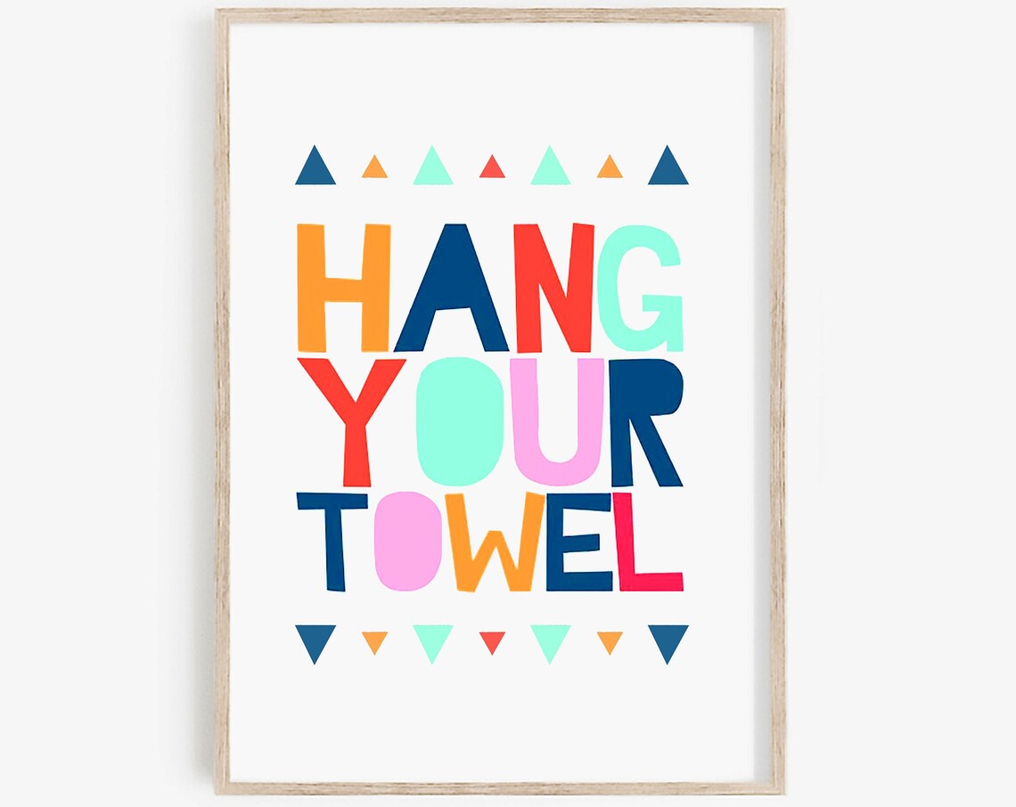 Hang Your Towel Colorful Block Letter Kids Bathroom Rules Poster