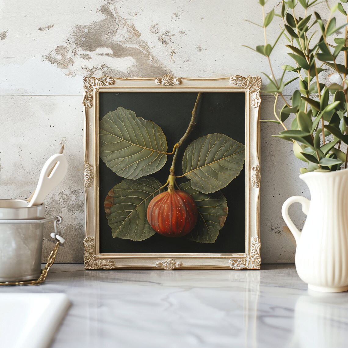 Red Fig Still Life Oil Painting, Kitchen Decor