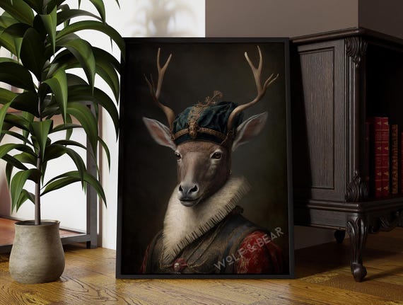 Deer Renaissance Portrait Altered Vintage Wall Art