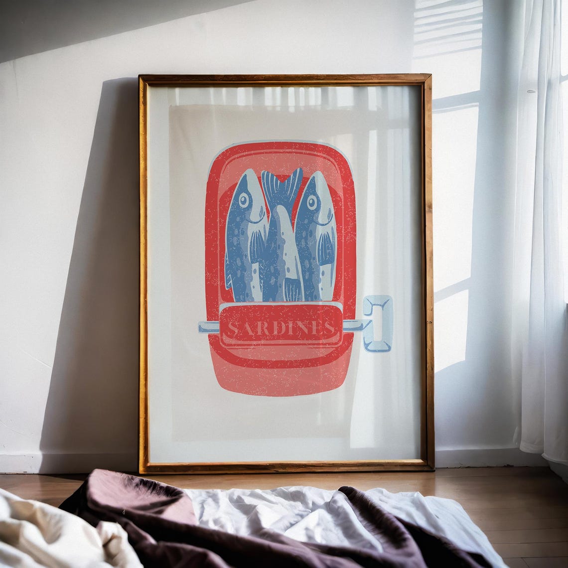 Retro Red Sardines Tin Cute Fish Illustration Kitchen Wall Art Poster - Image 2