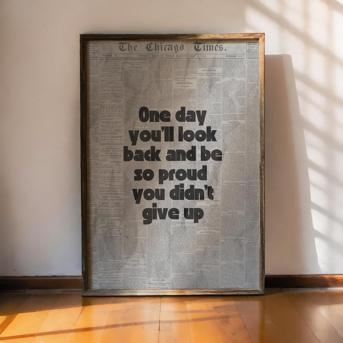 Chicago Times Retro Newspaper Motivational Don't Give Up Quote Poster - Image 2