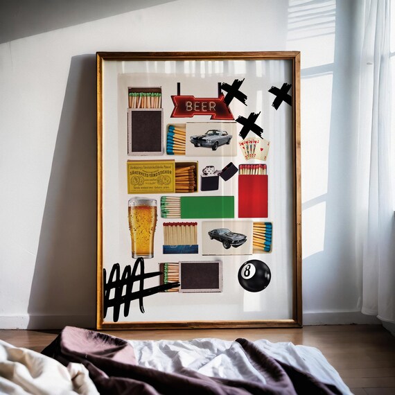 Masculine Beer Cars 8 Ball Matchbox Collection Man Cave Wall Art Poster