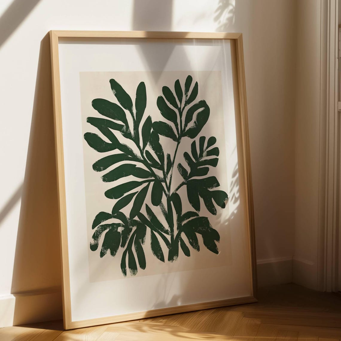 Emerald Green Botanical Leaf Branches Minimalist Wall Poster